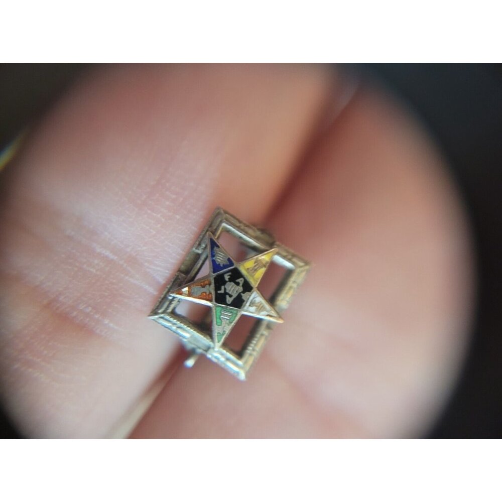 Order of Eastern Star Masonic Fraternity enamel silver vintage Pin Square Design